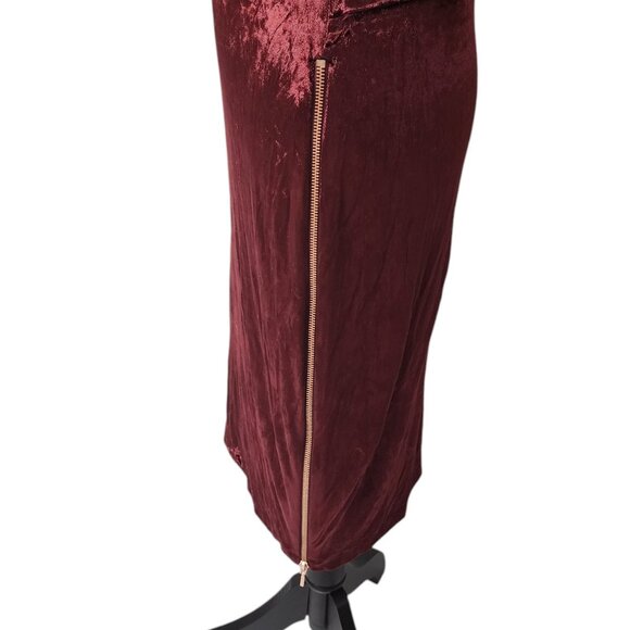 Agent Provocateur Burgundy Velvet Dress Size 14 Long Sleeve Asymmetric Zipper - Picture 16 of 16